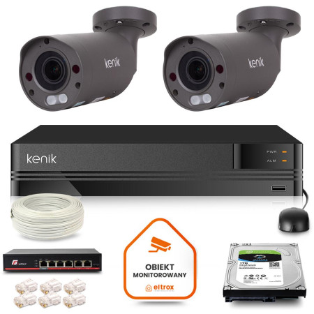 Zestaw monitoringu IP Kenik 2 kamery tubowe 5MPx IR 60m dysk 1TB