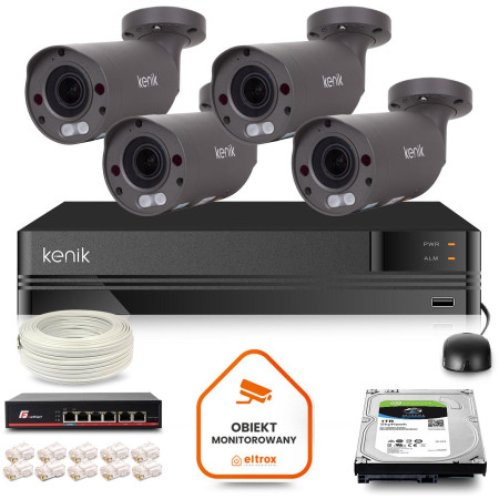 Zestaw monitoringu IP Kenik 4 kamery tubowe 5MPx 1TB