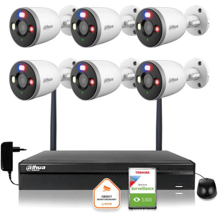 Zestaw monitoringu IP Dahua 6 Kamer WI-FI 5MPx 2K F5D-PV-0280B aktywne odtraszanie LED IR do 30m