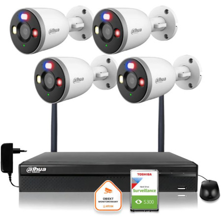 Zestaw monitoringu IP Dahua 4 Kamery WI-FI 5MPx 2K F5D-PV-0280B aktywne odtraszanie LED IR do 30m