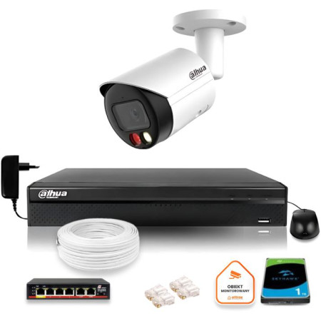 Zestaw monitoringu IP Dahua 6MPx Kamera zewnętrzna z dualnym oświetleniem 30m
