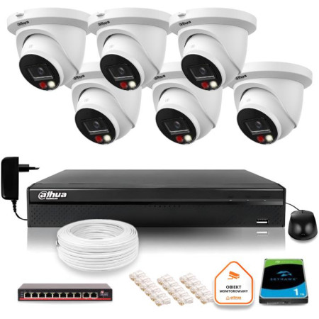 Zestaw monitoringu IP Dahua 6MPx 6 Kamer z dualnym oświetleniem 30m