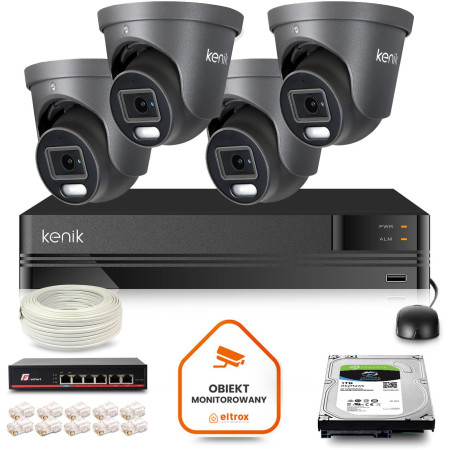 Zestaw monitoringu IP Kenik 4 kamery zewnętrzne 4MPx dysk 1TB