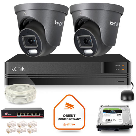 Zestaw monitoringu IP Kenik 2 kamery kopułkowe 4 MPx dydk 1TB