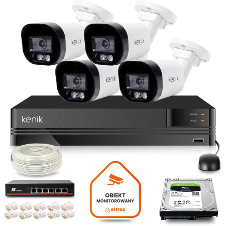 Zestaw monitoringu IP Kenik 4 kamery tubowe 4MPx 1TB