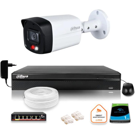Zestaw monitoringu IP Dahua 2MPx Kamera zewnętrzna Smart Dual Light IR LED 30m