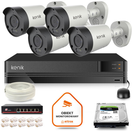 Zestaw monitoringu IP Kenik 4 kamery tubowe 5MPx dysk 1TB