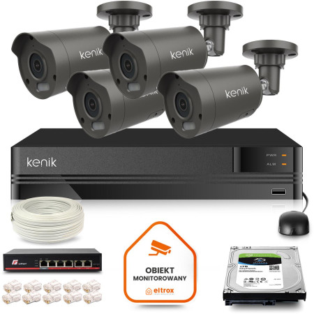Zestaw monitoringu IP Kenik 4 kamery tubowe 5MPx dysk 1TB