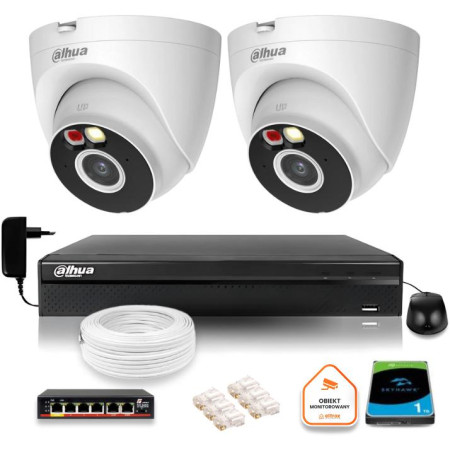 Zestaw monitoringu IP Dahua 2MPx 2 Kamery zewnętrzne oświetlenie IR LED 30m