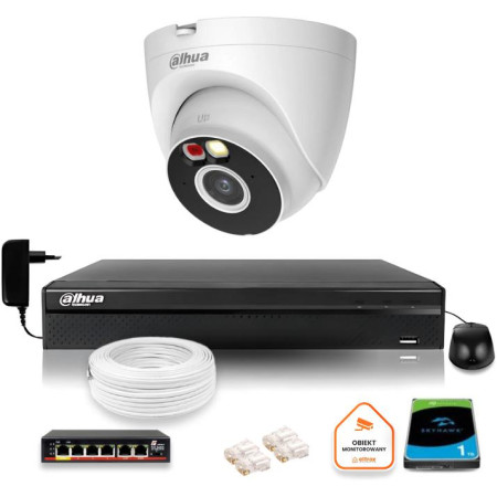 Zestaw monitoringu IP Dahua 2MPx Kamera zewnętrzna oświetlenie IR LED 30m