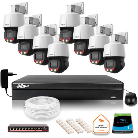 Zestaw monitoringu IP Dahua 8f kamer obrotowych 4MPx dysk 1TB