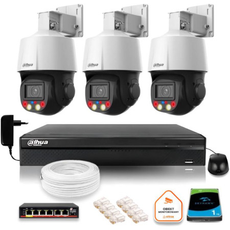 Zestaw monitoringu IP Dahua 3 kamery obrotowe 4MPx dysk 1TB