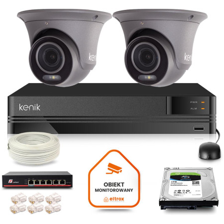 Zestaw monitoringu IP Kenik 2 kamery kopukowe 5MPx 60m 1TB