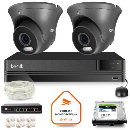 Zestaw monitoringu IP Kenik 2 kamery kopułkowe 4MPx dysk 1TB