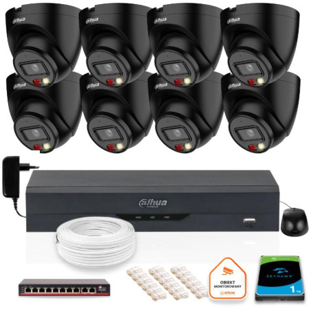 ZESTAW 8 Kamer IP Dahua 4mpx IPC-HDW1439V-A-IL-BLACK + DYSK