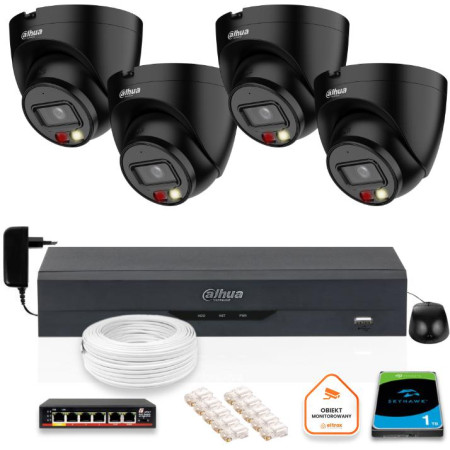ZESTAW 4 Kamery IP Dahua 4mpx IPC-HDW1439V-A-IL-BLACK + DYSK