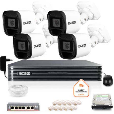 Zestaw monitoringu IP BCS Basic 4x Kamera BCS-B-TIP15FR3(2.0) Rejestrator z dyskiem 2TB