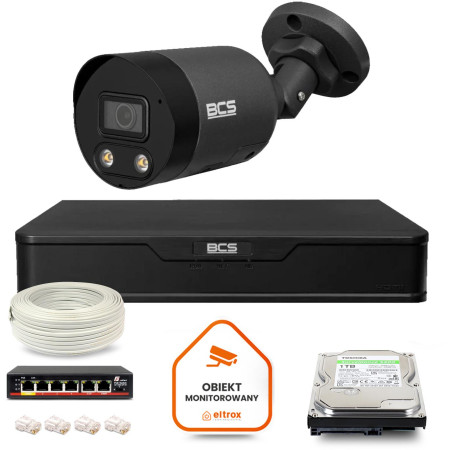 Zestaw monitoringu IP BCS Point 1x Kamera BCS-P-TIP28FWR3L2-Ai2-G Rejestrator z dyskiem