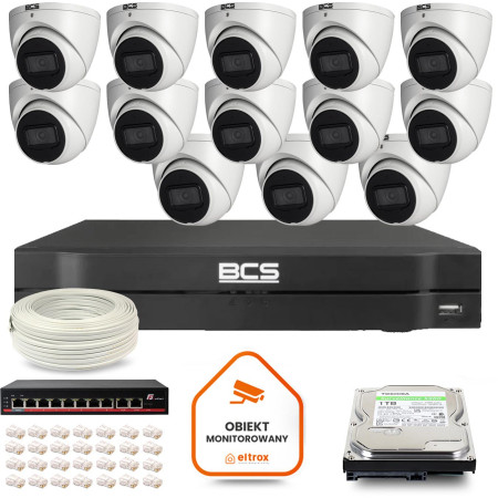 Zestaw monitoringu IP BCS Line 13x Kamera BCS-L-EIP14FSR3-AI1 Rejestrator z dyskiem