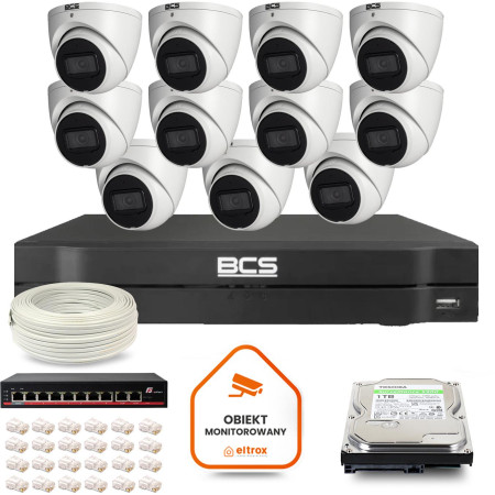 Zestaw monitoringu IP BCS Line 11x Kamera BCS-L-EIP14FSR3-AI1 Rejestrator z dyskiem