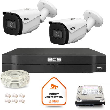 Zestaw monitoringu IP BCS Line 2x Kamera BCS-L-TIP25FSR5-Ai1 Rejestrator z dyskiem