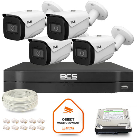 Zestaw monitoringu IP BCS Line 4x Kamera BCS-L-TIP25FSR5-Ai1 Rejestrator z dyskiem