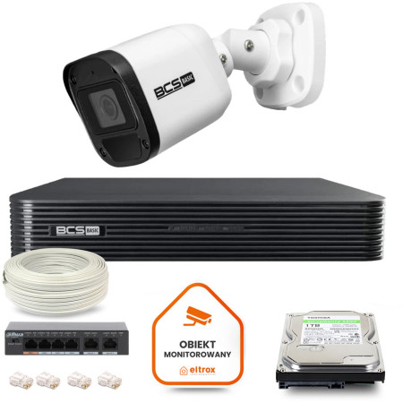 Zestaw monitoringu IP BCS Basic 1x Kamera BCS-B-TIP15FR3(2.0) Rejestrator z dyskiem