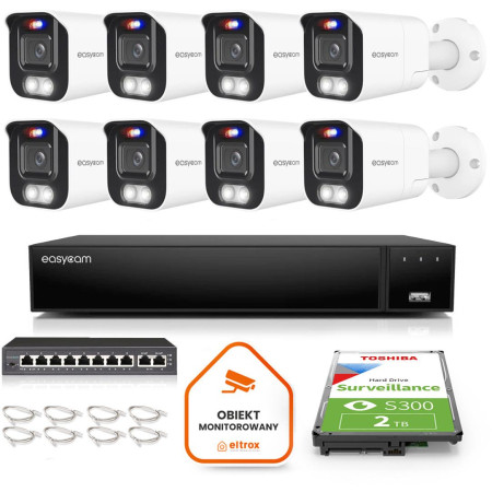 Zestaw monitoringu Easycam z 8 kamerami EC-IP-B5MP40DLT 5MPx z aktywnym odstraszaniem