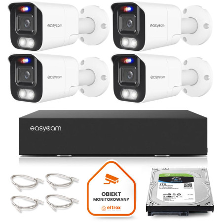 Zestaw monitoringu Easycam z 4 kamerami EC-IP-B8MP40DLT 8MPx z aktywnym odstraszaniem