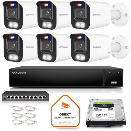 Zestaw monitoringu Easycam z 6 kamerami EC-IP-B8MP40DLT 8MPx z aktywnym odstraszaniem