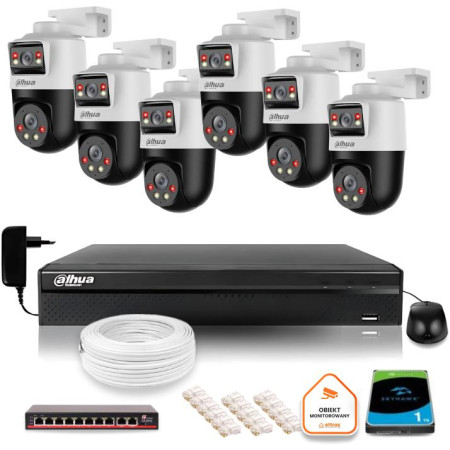 Zestaw monitoringu IP Dahua 6 kamer obrotowych 2MP+2MP z dyskiem 