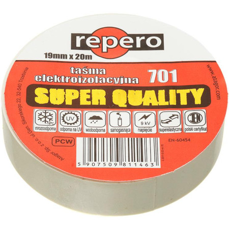 TAŚMA IZOLACYJNA REPERO 701 BIAŁA 19MMX20M