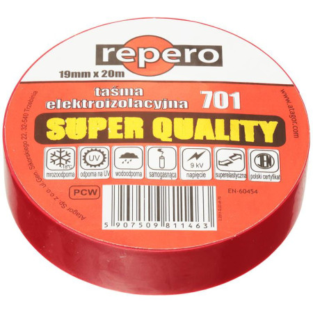 TAŚMA IZOLACYJNA REPERO 701 CZEROWNA 19MMX20M
