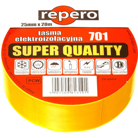 TAŚMA IZOLACYJNA REPERO 701 ŻÓŁTA 19MMX20M