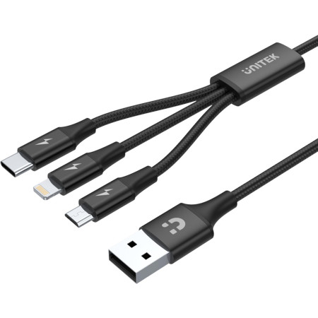 Unitek przewód ładujący USB 3 w 1 czarny
