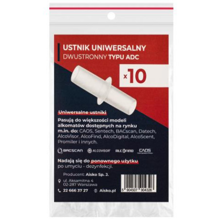 Ustnik uniwersalny dwustronny typu ADC AISKO do alkomatów opakowanie (10 szt.)