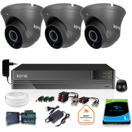 Zestaw monitoringu Kenik 3 Kamery 2MPx Rejestrator 5w1 1TB