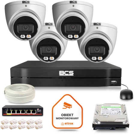 Zestaw monitoringu IP BCS Line 4x Kamera BCS-L-EIP15FCR3L3-AI1 Rejestrator z dyskiem 1TB