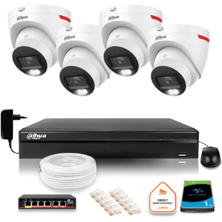 Zestaw monitoringu IP DAHUA 4 kamery zewnętrzne WizColor 2K 30m