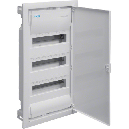 OUTLET_5: Rozdzielnica podtynkowa z drzwiami metal., 4 rzędy, 48 mod, IP30, QC, HAGER Volta VU48AT (OUTLET)