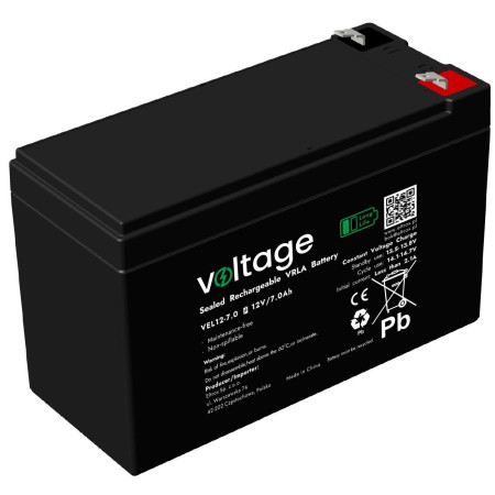 Akumulator AGM Voltage Long Life 12V 7Ah VEL12-7.0 (Żywotność 15 lat)