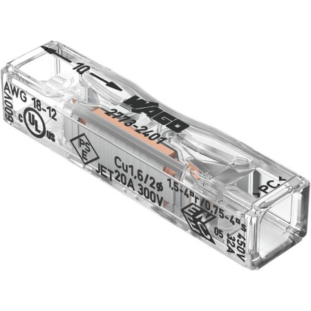 Szybkozłączka przelotowa uniwersalna LINKA/DRUT 2x 0,2-4mm2 WAGO 2773-2401 (Paczka 100szt.)