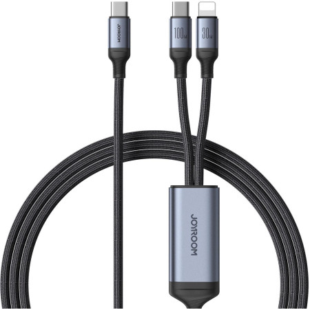 Kabel 2w1 Lightning / 2x USB-C Joyroom Speedy SA21-1T2 150cm 100W w oplocie czarny