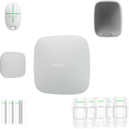 AJAX Zestaw: Hub 2 (2G) + 5x MotionProtect + 3x DoorProtect + StreetSiren + SpaceControl + LifeQuality - white