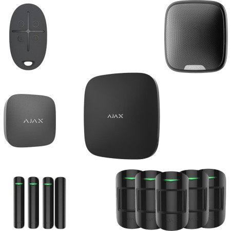 AJAX Zestaw: Hub 2 (2G) + 5x MotionProtect + 3x DoorProtect + StreetSiren + SpaceControl + LifeQuality - black