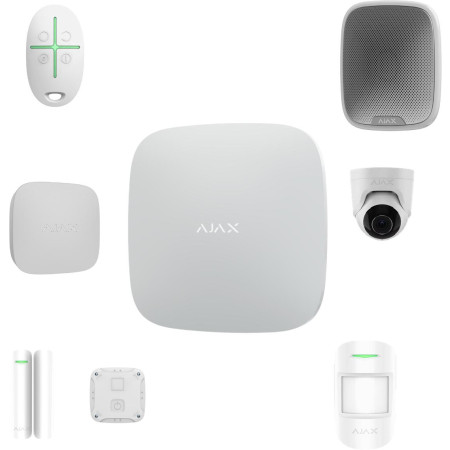 AJAX Zestaw: Hub 2 (4G) + MotionProtect + DoorProtect + SpaceControl + StreetSiren + LifeQuality + LeaksProtect + TurretCam 5Mp - white