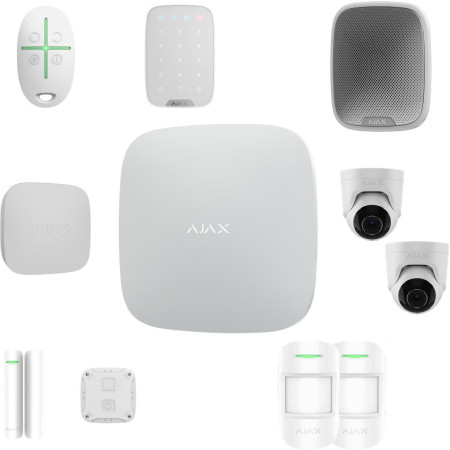 AJAX Zestaw: Hub 2 (4G) + 2x MotionProtect + DoorProtect + SpaceControl + StreetSiren + LifeQuality + 1x LeaksProtect + KeyPad +  2x TurretCam 5Mp - white