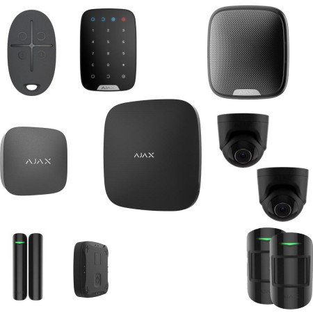 AJAX Zestaw: Hub 2 (4G) + 2x MotionProtect + DoorProtect + SpaceControl + StreetSiren + LifeQuality + 1x LeaksProtect + KeyPad +  2x TurretCam 5Mp - black
