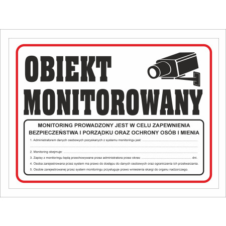 Tabliczka PCV Obiekt Monitorowany z RODO