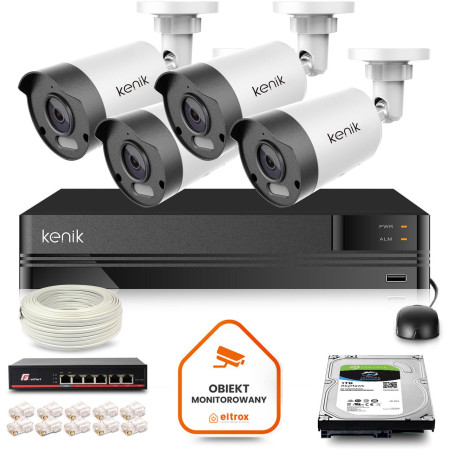 Zestaw monitoringu IP Kenik 4 kamery 2K tubowe dysk 1TB